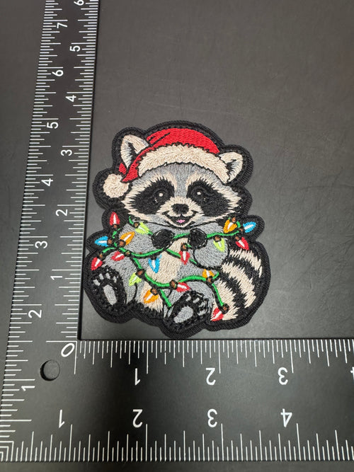 Christmas Raccoon Holiday Iron-On Embroidered Patch