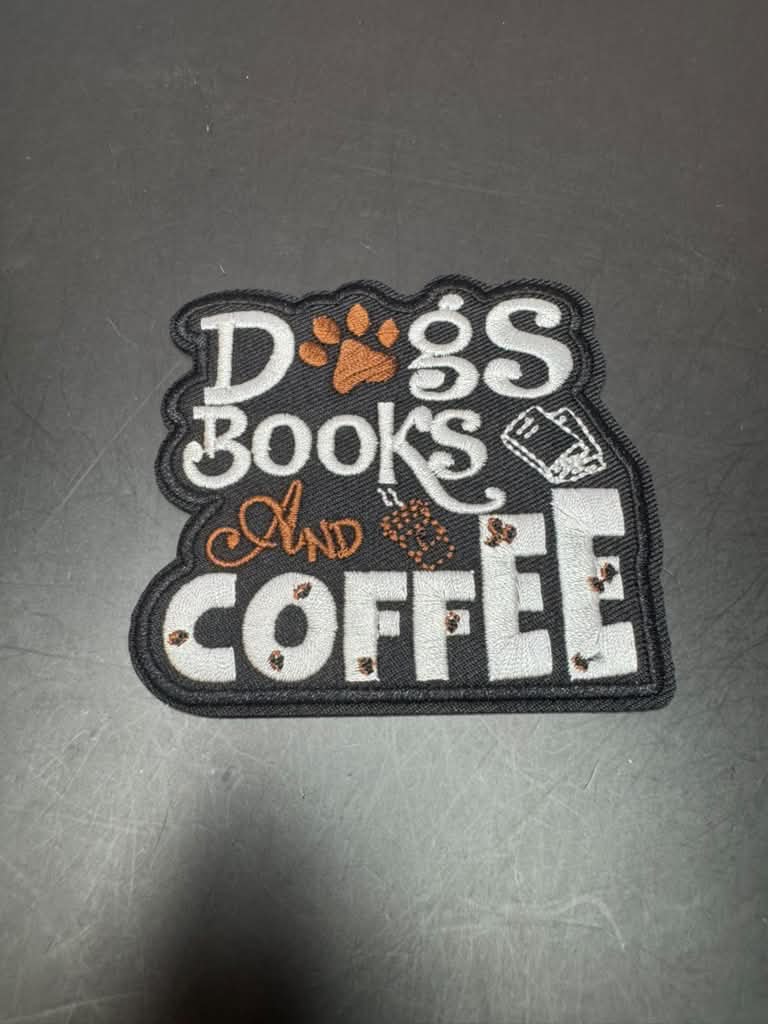 Dogs Books and Coffee Iron-On Embroidered Patch