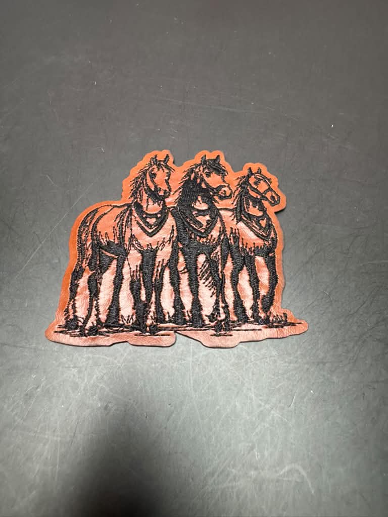 Horses Leather Iron-On Embroidered Patch