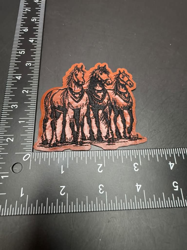 Horses Leather Iron-On Embroidered Patch