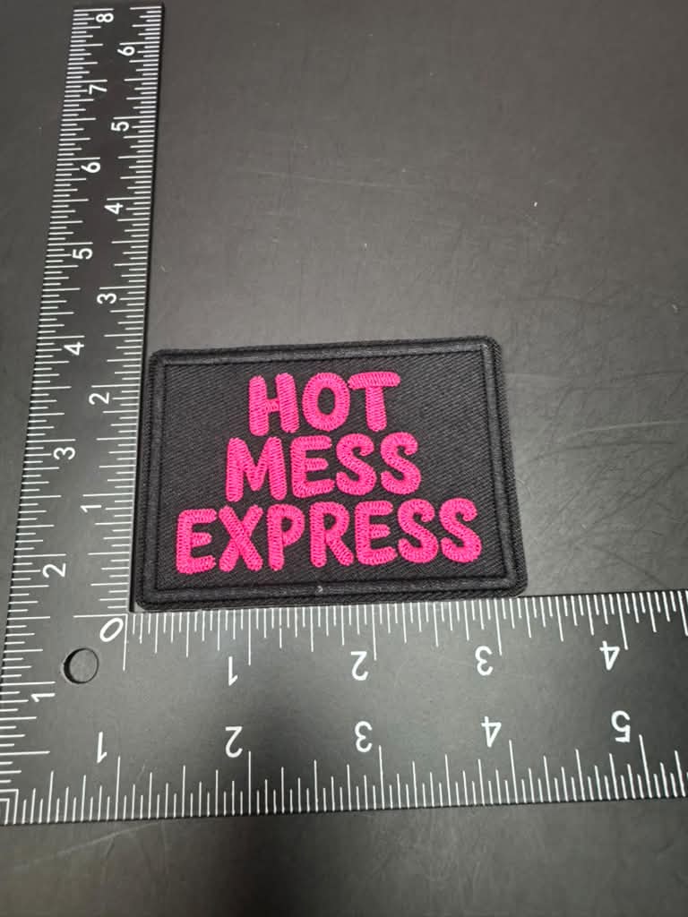 Hot Mess Express Pink Iron-On Embroidered Patch