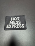 Hot Mess Express White Iron-On Embroidered Patch