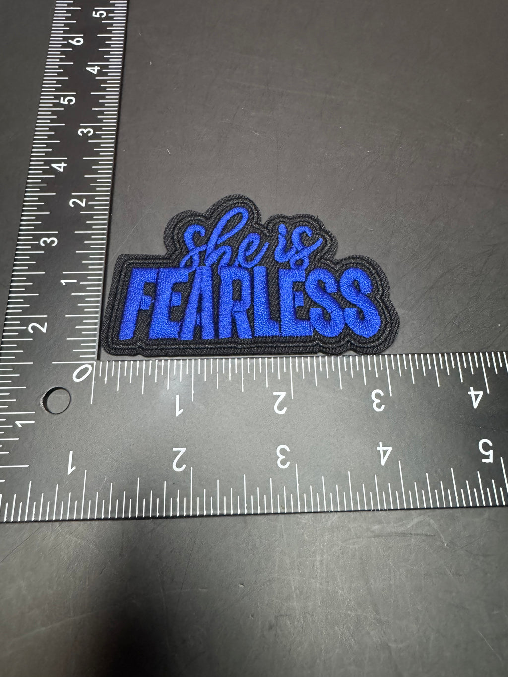 She Is Fearless Blue Iron-On Embroidered Patch