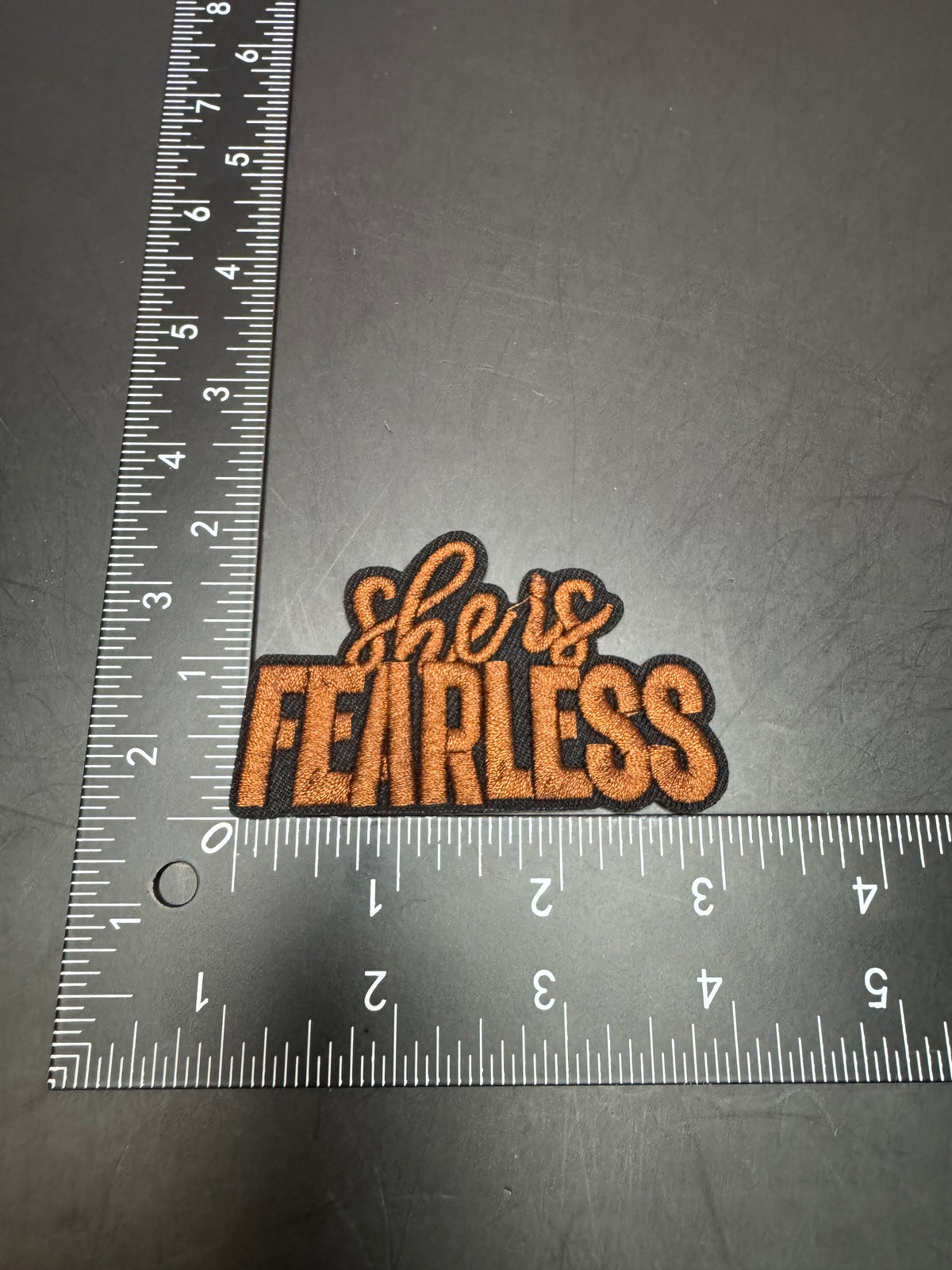 She Is Fearless Brown Iron-On Embroidered Patch