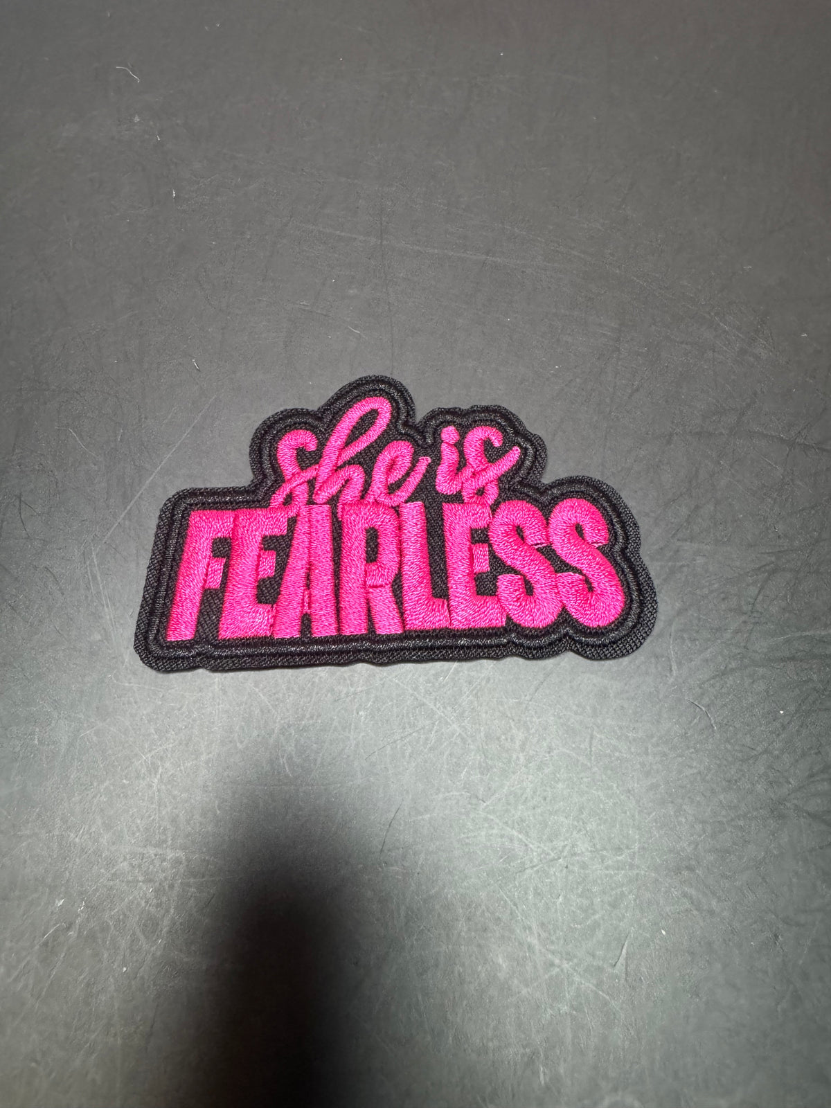 She Is Fearless Dark Pink Iron-On Embroidered Patch
