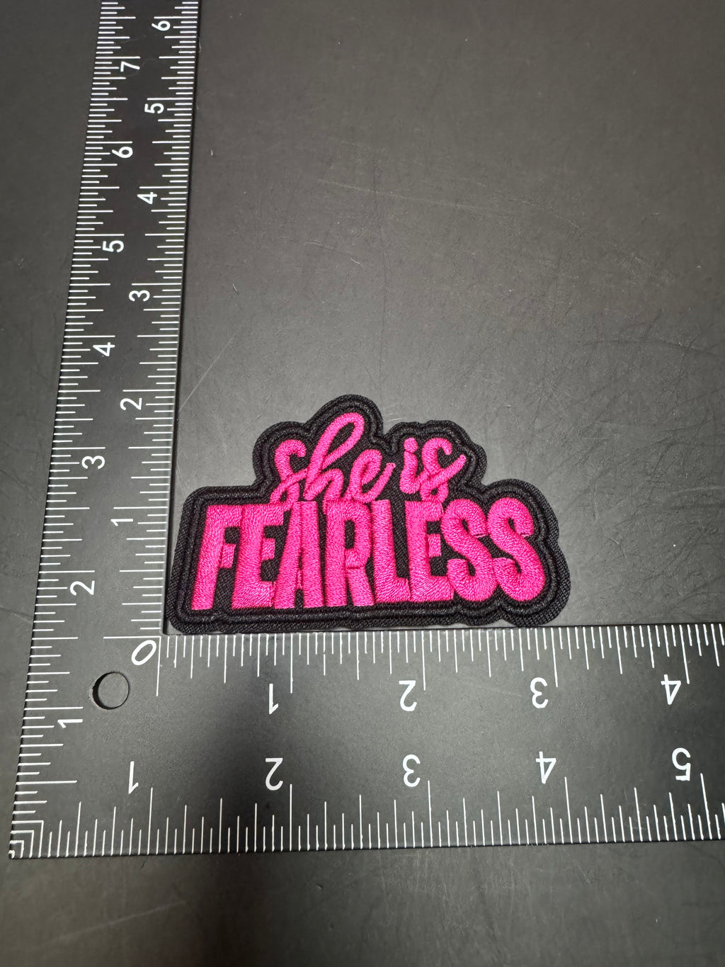 She Is Fearless Dark Pink Iron-On Embroidered Patch